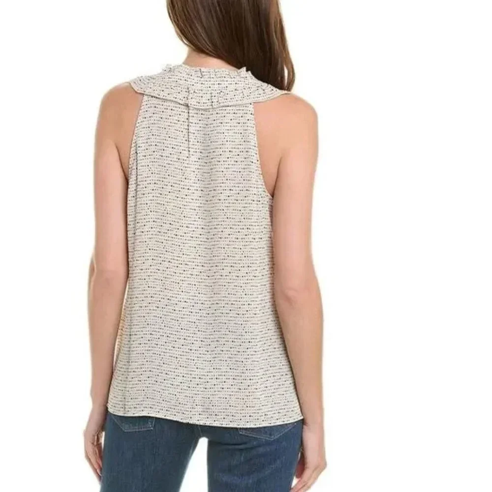 Cabi Morse Code Sleeveless Ruffle Neck - Picture 2 of 8